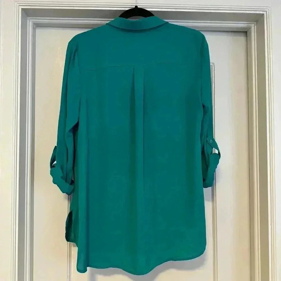 Adrianna Papell green button-up roll sleeve blouse size S - Picture 3 of 5
